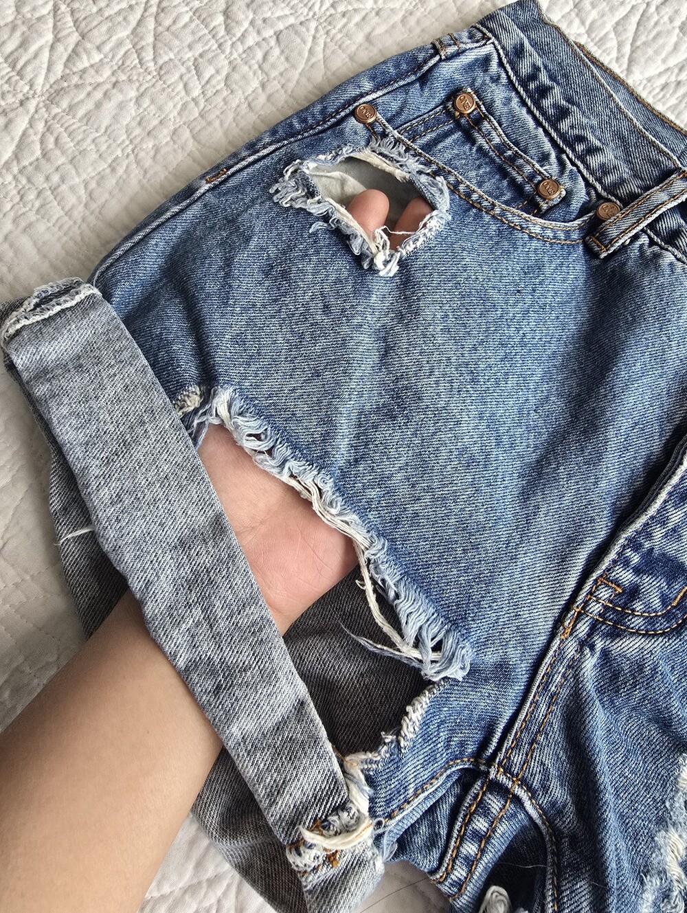 One By One Teaspoon Chargers Distressed Mid Rise Shorts - Picture 3 of 12